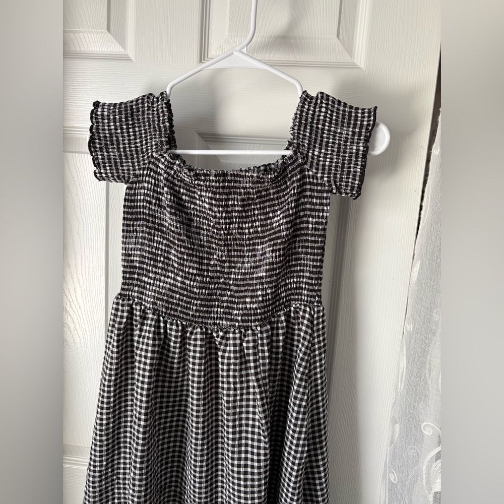New NWT Lulus Gingham Smocked Maxi Dress off the shoulder side pockets size M - Picture 5 of 10